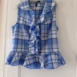 Lauren Ralph Lauren Plaid Ruffle Cotton Top Blouse